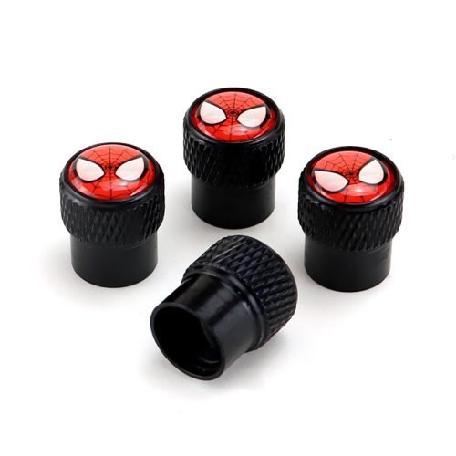 Spiderman Black Aluminum Alloy Tire Valve Caps – Extra Spare Cap Total 5 Caps