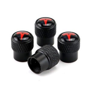 Tesla Red Logo Black Tire Valve Stem Caps