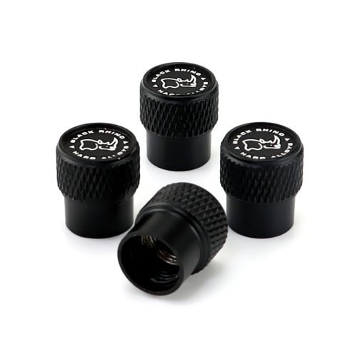 Rhino Black Laser Engraved Tire Valve Stem Caps – Total 5 Caps