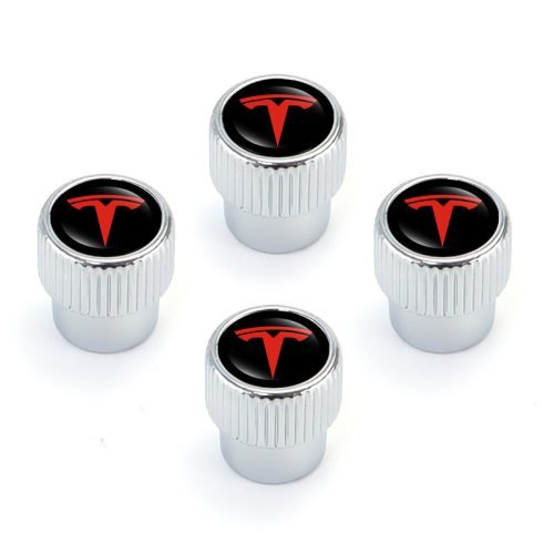 Tesla Silver Chrome Tire Valve Caps – Extra Spare Cap Total 5 Caps