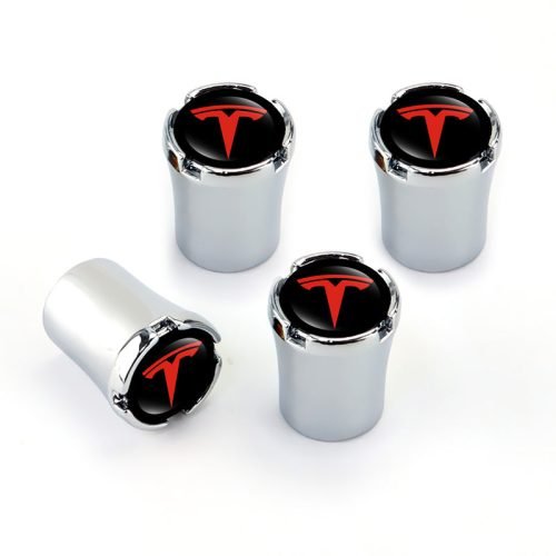 Tesla Chrome Tire Valve Caps – Extra Spare Cap Total 5 Caps