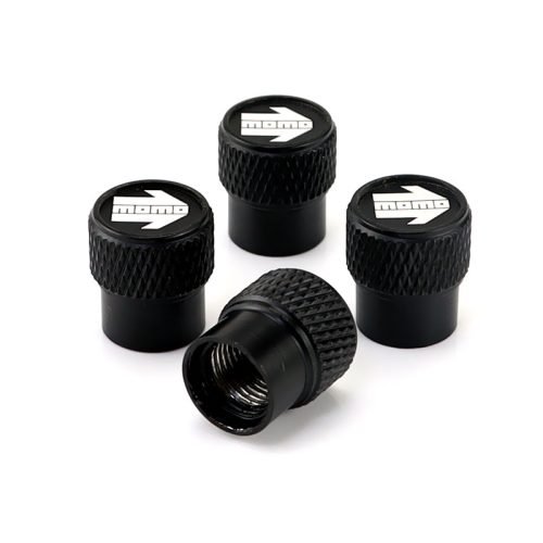 Momo Black Laser Engraved Tire Valve Stem Caps – Total 5 Caps