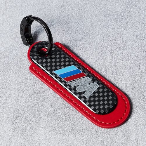 BMW M Series Real Carbon Fiber With Red Leather Keychain