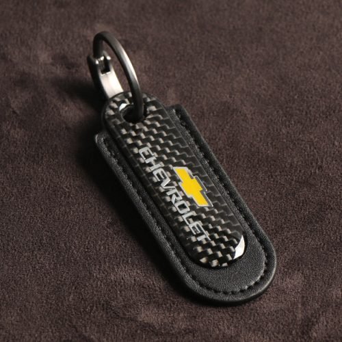 Chevrolet Carbon Fiber With Black Leather Keychain
