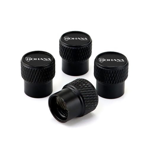 Rohana Wheel Black Laser Engraved Tire Valve Stem Caps – Total 5 Caps