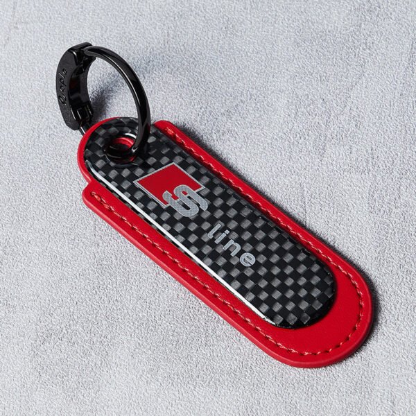 aAudi S Line Real Carbon Fiber With Red Leather Keychain