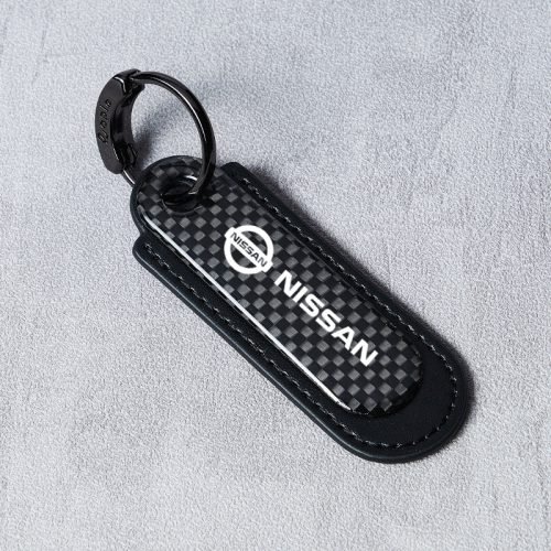 Nissan Real Carbon Fiber With Black Leather Keychain