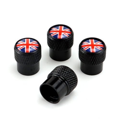 Union Jack Black Tire Valve Caps – Extra Spare Cap Total 5 Caps