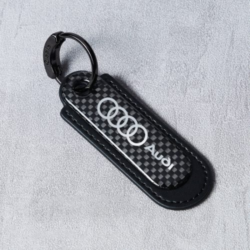 Audi Real Carbon Fiber With Black Leather Keychain