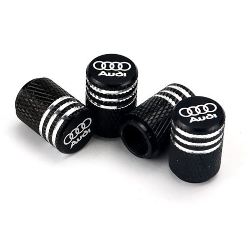 Audi Black Laser Engraved Tire Valve Caps – Extra Spare Cap Total 5 Caps
