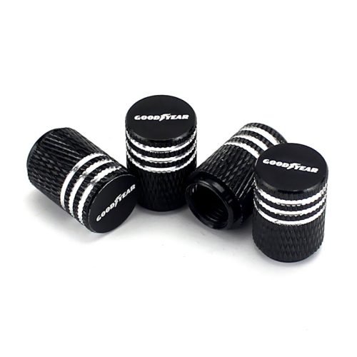 Goodyear Black Laser Engraved Tire Valve Caps – Extra Spare Cap Total 5 Caps