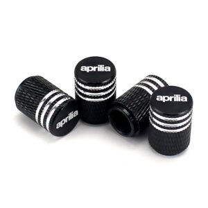 Aprilia Black Laser Engraved Tire Valve Caps - Extra Spare Cap Total 5 Caps