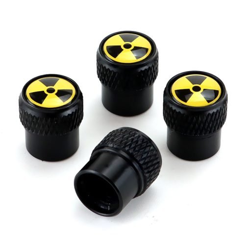 Radioactive Nuclear Symbol Black Tire Valve Caps – Extra Spare Cap Total 5 Caps