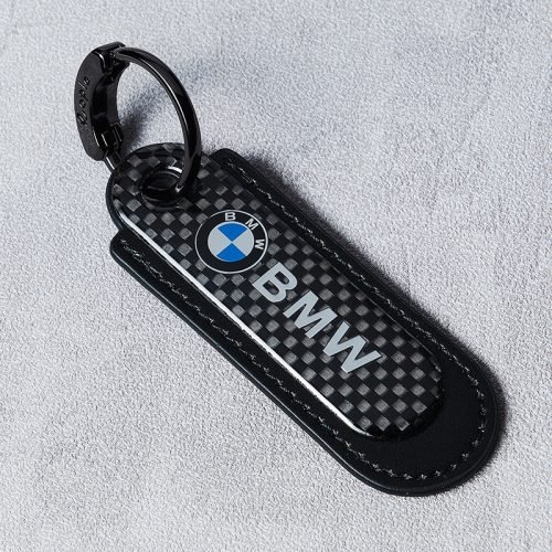 BMW Real Carbon Fiber With Black Leather Keychain