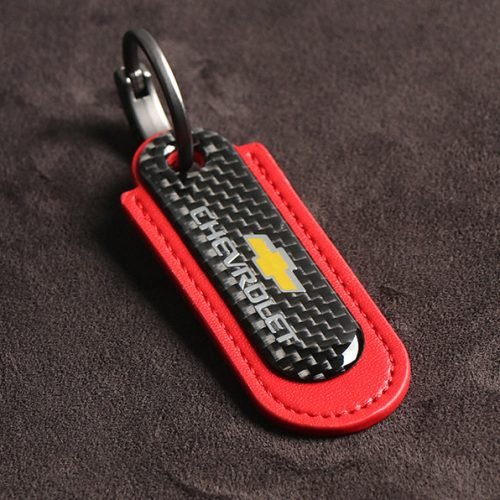 Chevrolet Carbon Fiber With Red Leather Keychain