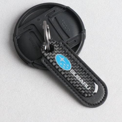 Subaru Real Carbon Fiber With Black Leather Keychain