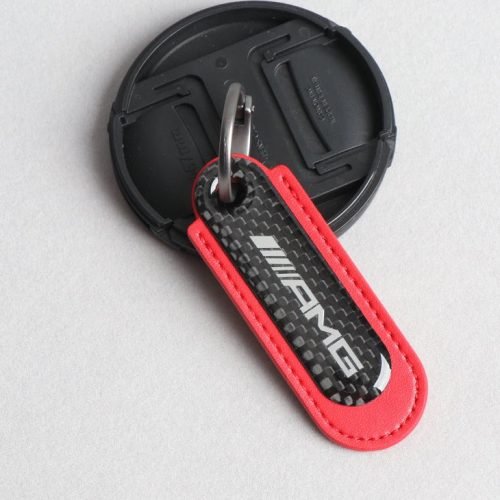 AMG Logo Real Carbon Fiber With Red Leather Keychain