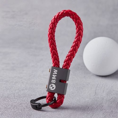 BMW Red Braided Leather Stainless Steel Keychain