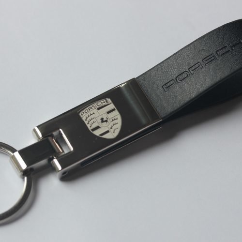 Porsche Leather Chrome Metal Keychain
