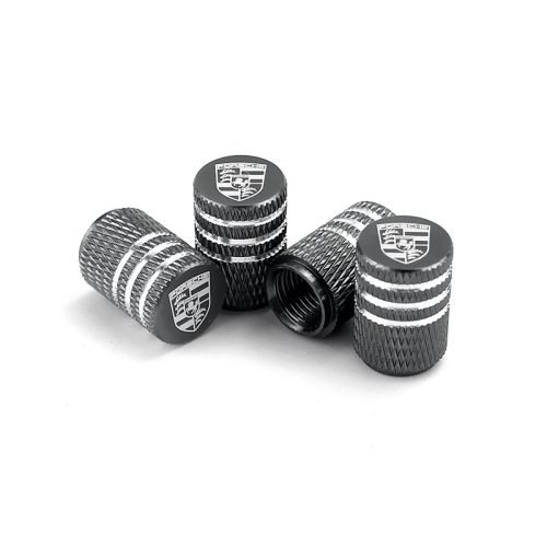 Porsche Grey Laser Engraved Tire Valve Caps – Extra Spare Cap Total 5 Caps