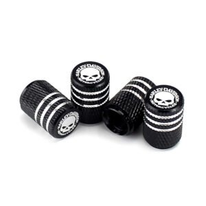 Harley Davidson Skull Laser Engraved Tire Valve Caps - Extra Spare Cap Total 5 Caps