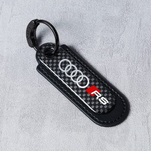 Audi RS Real Carbon Fiber With Black Leather Keychain