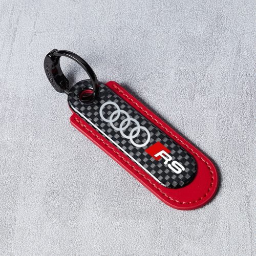 Audi RS Real Carbon Fiber With Red Leather Keychain