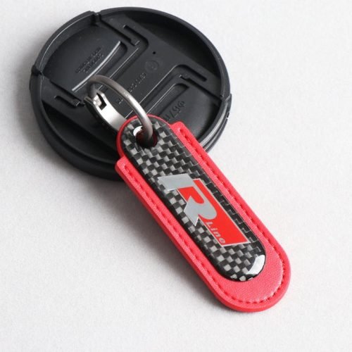 Volkswagen R Line Real Carbon Fiber With Red Leather Keychain
