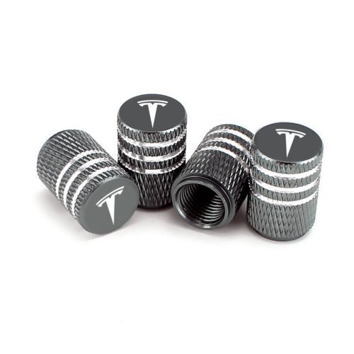 Tesla Grey Laser Engraved Tire Valve Caps – Extra Spare Cap Total 5 Caps