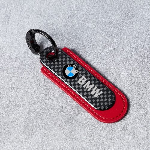 BMW Real Carbon Fiber With Red Leather Keychain