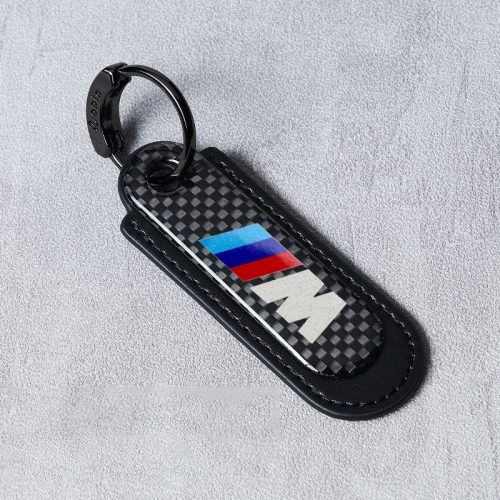 BMW M Series Real Carbon Fiber With Black Leather Keychain