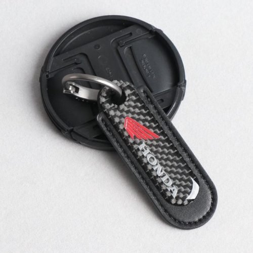 Honda Motorcycle Real Carbon Fiber With Black Leather Keychain