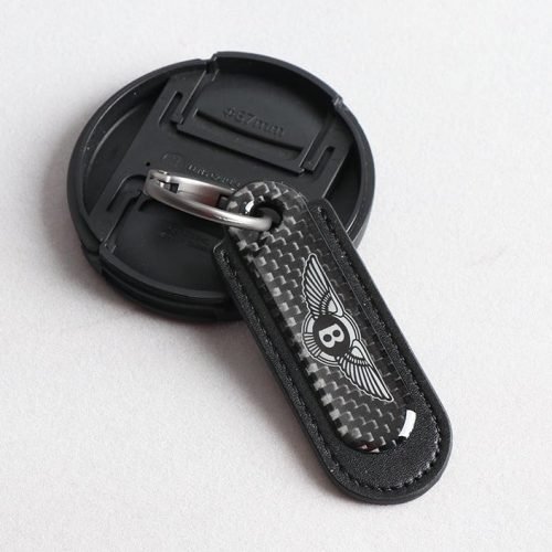 Bentley Real Carbon Fiber With Black Leather Keychain