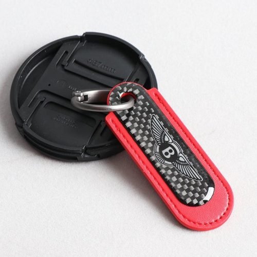 Bentley Real Carbon Fiber With Red Leather Keychain