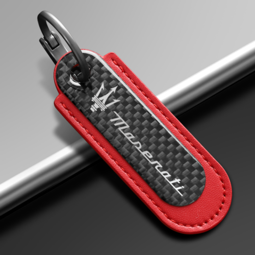 Maserati Real Carbon Fiber With Red Leather Keychain