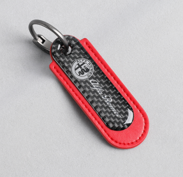 Alfa Romeo Carbon Fiber With Red  Leather Keychain