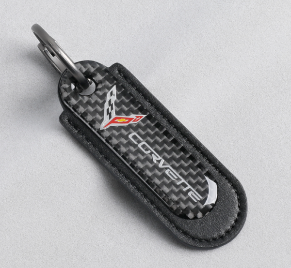 Chevrolet Corvette C8 Carbon Fiber With Black Leather Keychain
