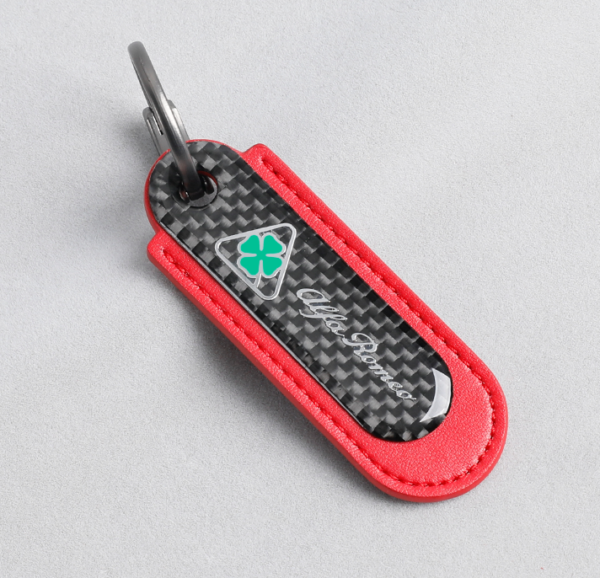 Alfa Romeo Carbon Fiber Keychain Carbon Fiber Red Leather Keychain