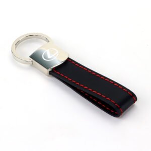 Metal Keychain - Lexus Black Leather Red Stitches