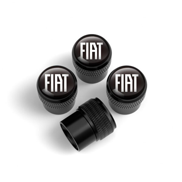 Fiat Black Tire Valve Stem Caps - Extra Spare Cap Total 5 Caps