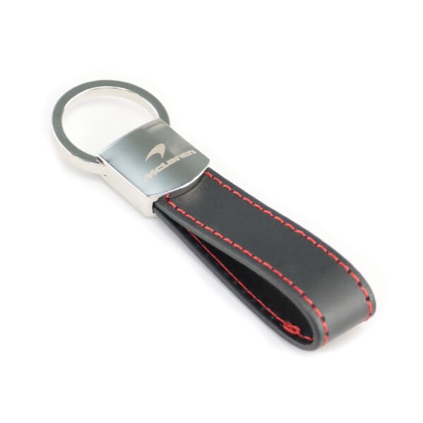 Keychain For McLaren Black Leather Red Stitches Metal Keychain.