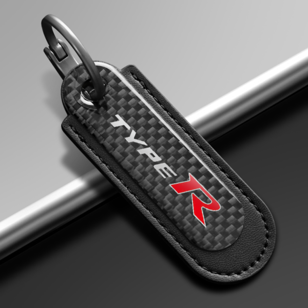 Honda keychain - The Honda Type R Real Carbon Fiber With Black Leather Keychain