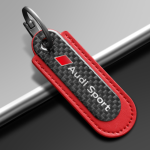 Audi Keychain Sport Real Carbon Fiber With Red Leather