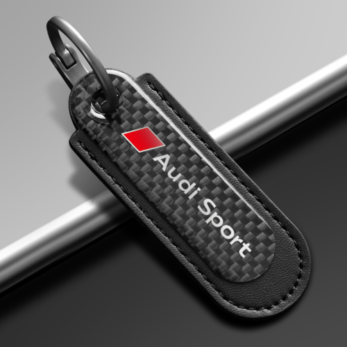 Audi Sport Real Carbon Fiber With Black Leather Keychain