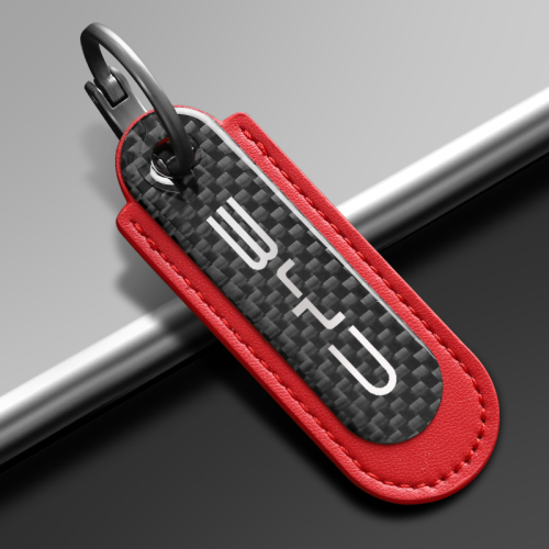 BYD Real Carbon Fiber With Red Leather Keychain