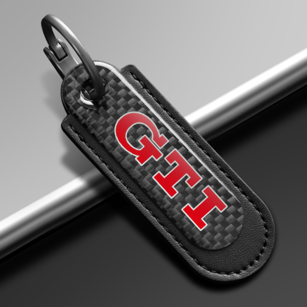 Volkswagen GTI Real Carbon Fiber With Black Leather Keychain
