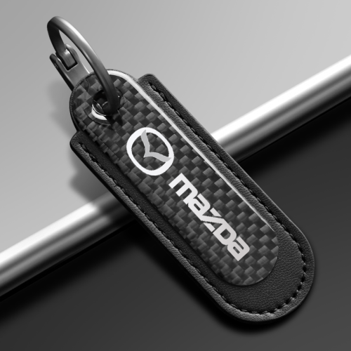 Mazda Real Carbon Fiber With Black Leather Keychain