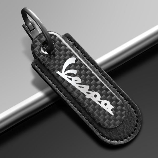 KeychainVespa Real Carbon Fiber With Black Leather Keychain