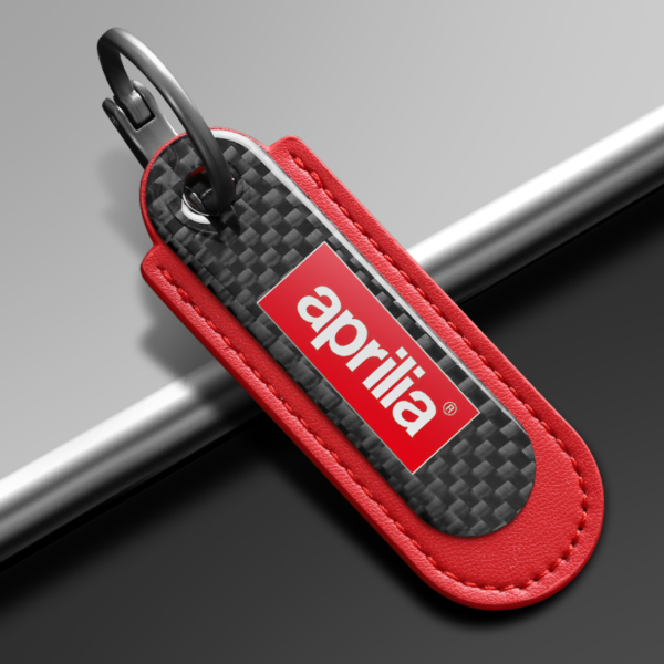 Leather Keychain Aprilia Real Carbon Fiber With Red Color