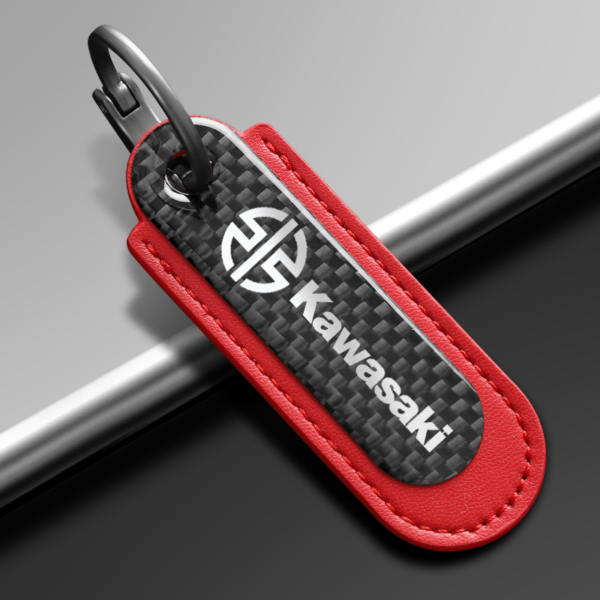 Leather Keychain New Kawasaki Real Carbon Fiber With Red
